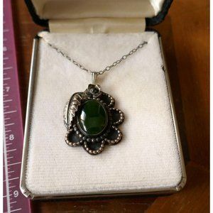 Vintage Sterling Silver Chain Necklace With Southwestern Green Stone Pendant